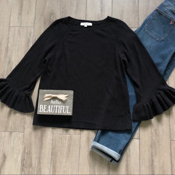 LOFT Sweaters - Loft Bell Sleeve Ruffle Hem Wool Sweater Black